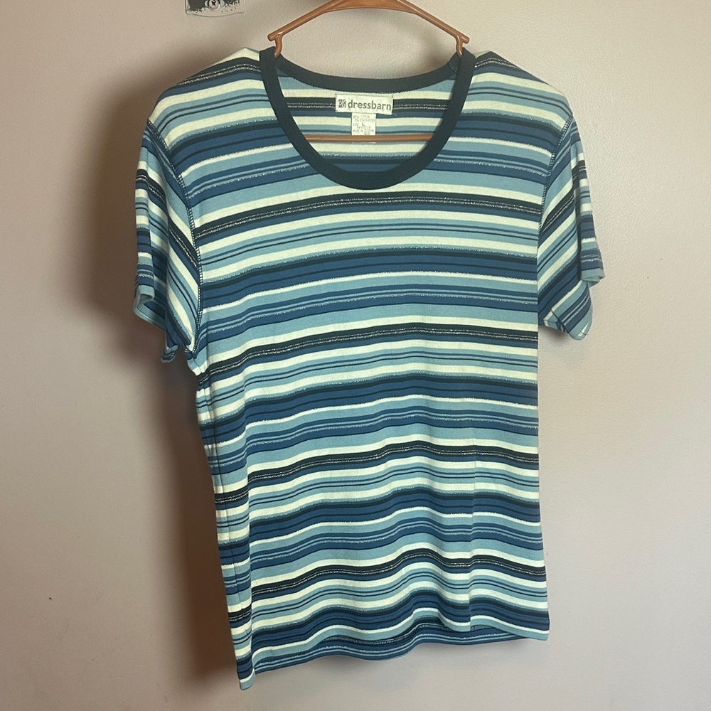 Dressbarn Navy and White Striped Tee